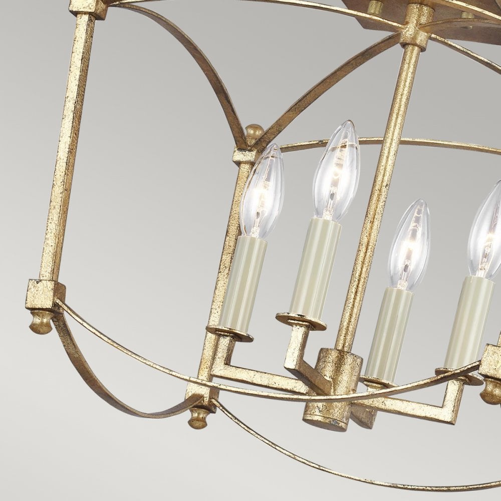 Thayer Classic 4 Light Semi Flush Ceiling Light In Antique Gild Finish QN-THAYER-SF-ADB