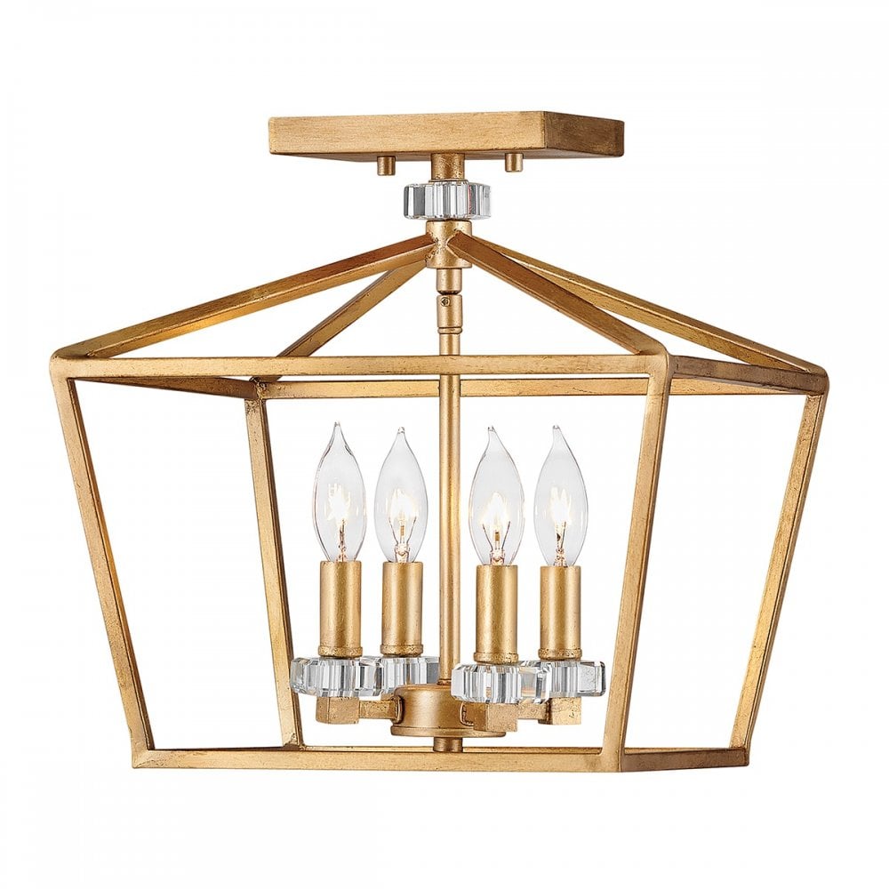 Stinson 4 Light Pendant / Semi Flush Light in Distressed Brass QN-STINSON-4P-M-DBR
