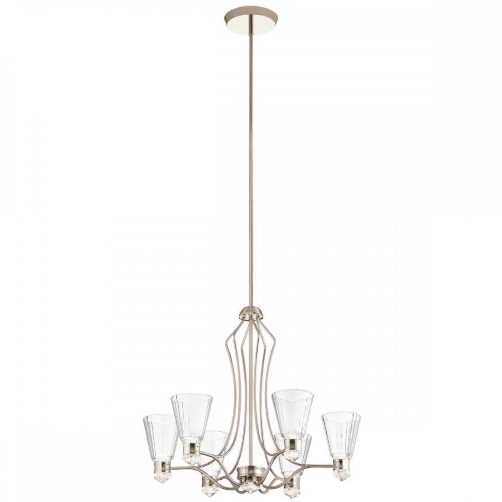 Kayva 6 Arm LED Ceiling Chandelier In Polished Nickel Finish QN-KAYVA13-PN