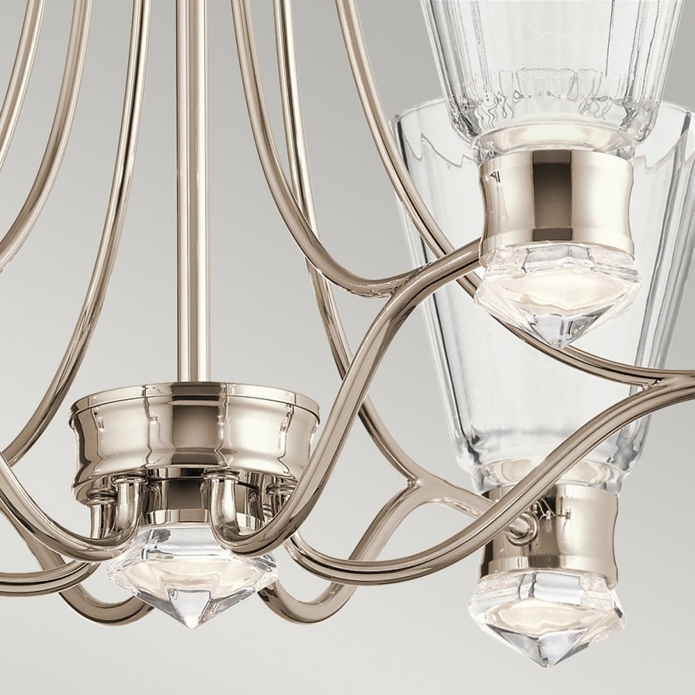 Kayva 6 Arm LED Ceiling Chandelier In Polished Nickel Finish QN-KAYVA13-PN
