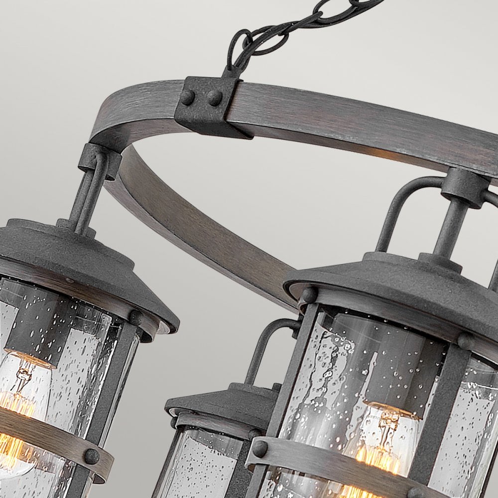 Lakehouse Outdoor Chandelier In Aged Zinc And Driftwood Grey Finish QN-LAKEHOUSE6-P-DZ