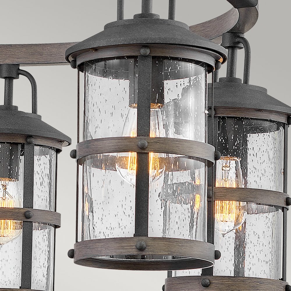 Lakehouse Outdoor Chandelier In Aged Zinc And Driftwood Grey Finish QN-LAKEHOUSE6-P-DZ