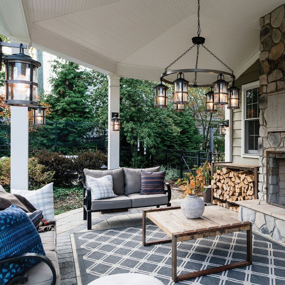 Lakehouse Outdoor Chandelier In Aged Zinc And Driftwood Grey Finish QN-LAKEHOUSE6-P-DZ