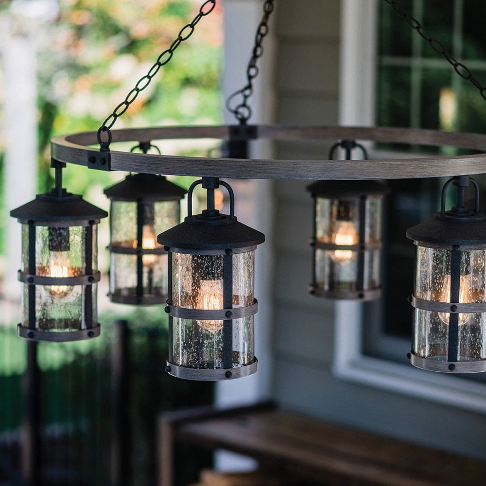 Lakehouse Outdoor Chandelier In Aged Zinc And Driftwood Grey Finish QN-LAKEHOUSE6-P-DZ
