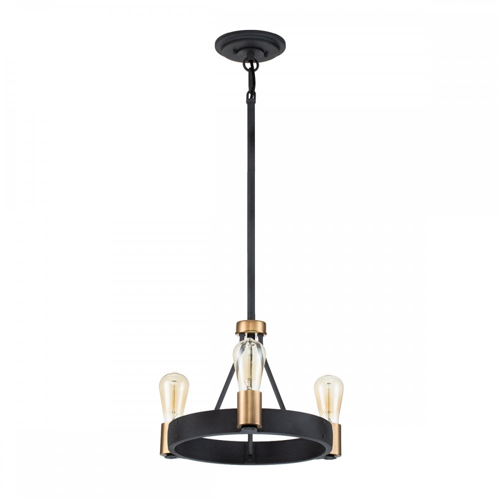 Silas 3 Light Ceiling Light In Aged Zinc And Heritage Brass Finish QN-SILAS-3P-DZ