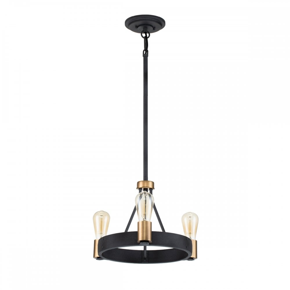 Silas 3 Light Ceiling Light In Aged Zinc And Heritage Brass Finish QN-SILAS-3P-DZ