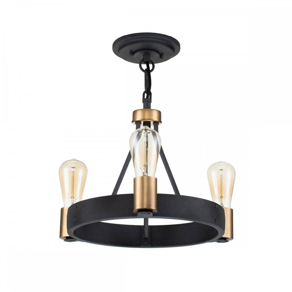Silas 3 Light Ceiling Light In Aged Zinc And Heritage Brass Finish QN-SILAS-3P-DZ