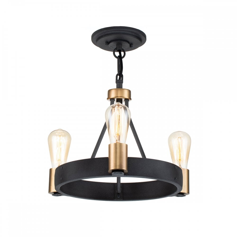 Silas 3 Light Ceiling Light In Aged Zinc And Heritage Brass Finish QN-SILAS-3P-DZ