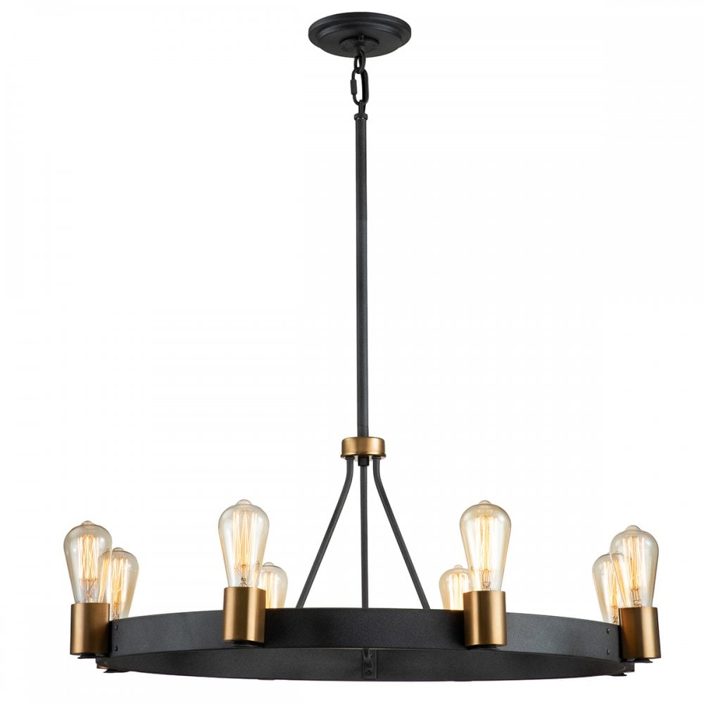 Silas 8 Light Ceiling Light In Aged Zinc And Heritage Brass Finish QN-SILAS-8P-DZ