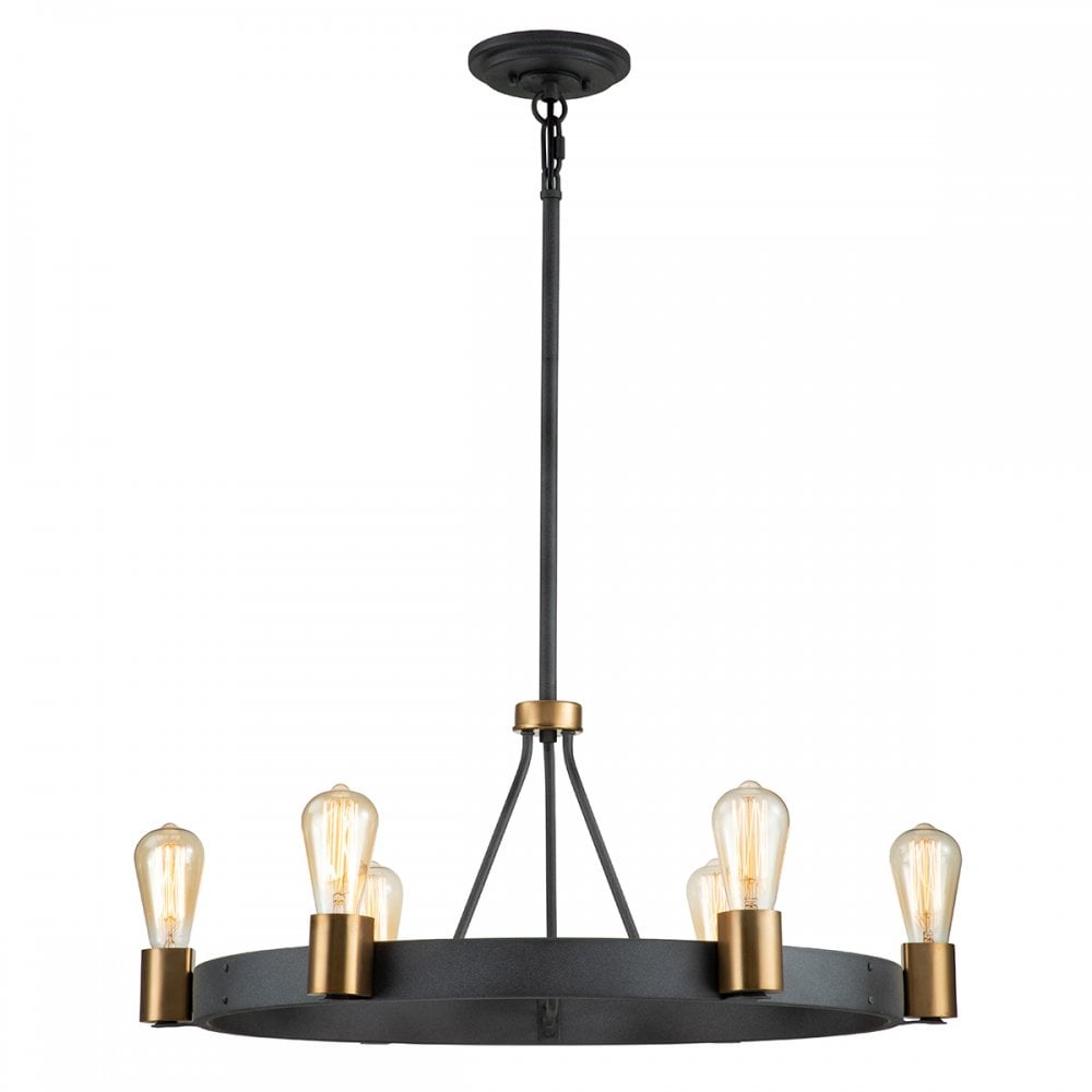 Silas 6 Light Ceiling Light In Aged Zinc And Heritage Brass Finish QN-SILAS-6P-DZ