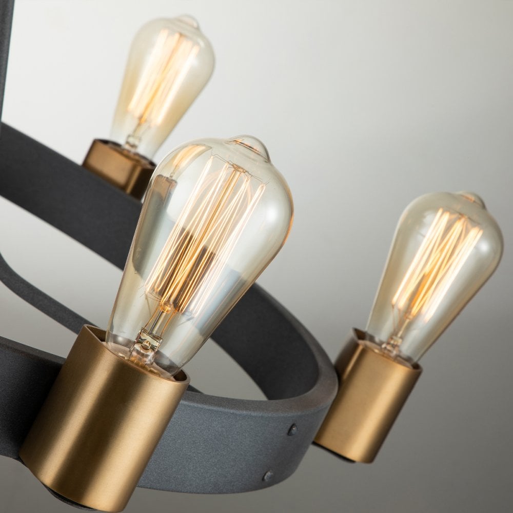Silas 6 Light Ceiling Light In Aged Zinc And Heritage Brass Finish QN-SILAS-6P-DZ