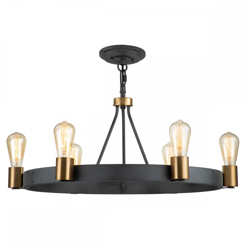 Silas 6 Light Ceiling Light In Aged Zinc And Heritage Brass Finish QN-SILAS-6P-DZ