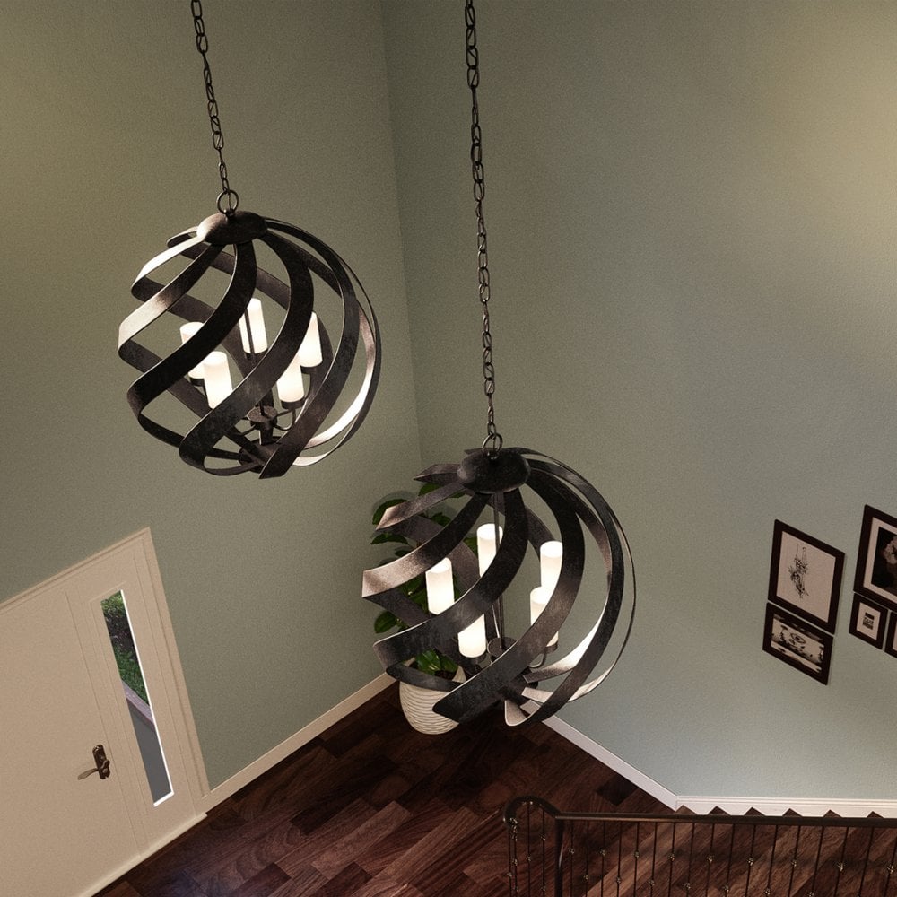 Blacksmith 5 Light Ceiling Chandelier In Old Black Finish IP44 QN-BLACKSMITH-5P-OBK