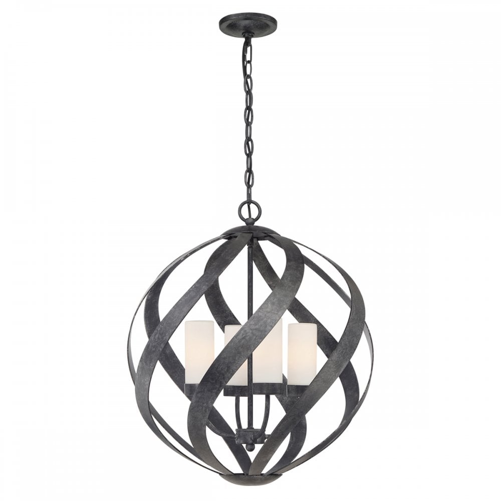 Blacksmith 4 Light Ceiling Chandelier In Old Black Finish IP44 QN-BLACKSMITH-4P-OBK