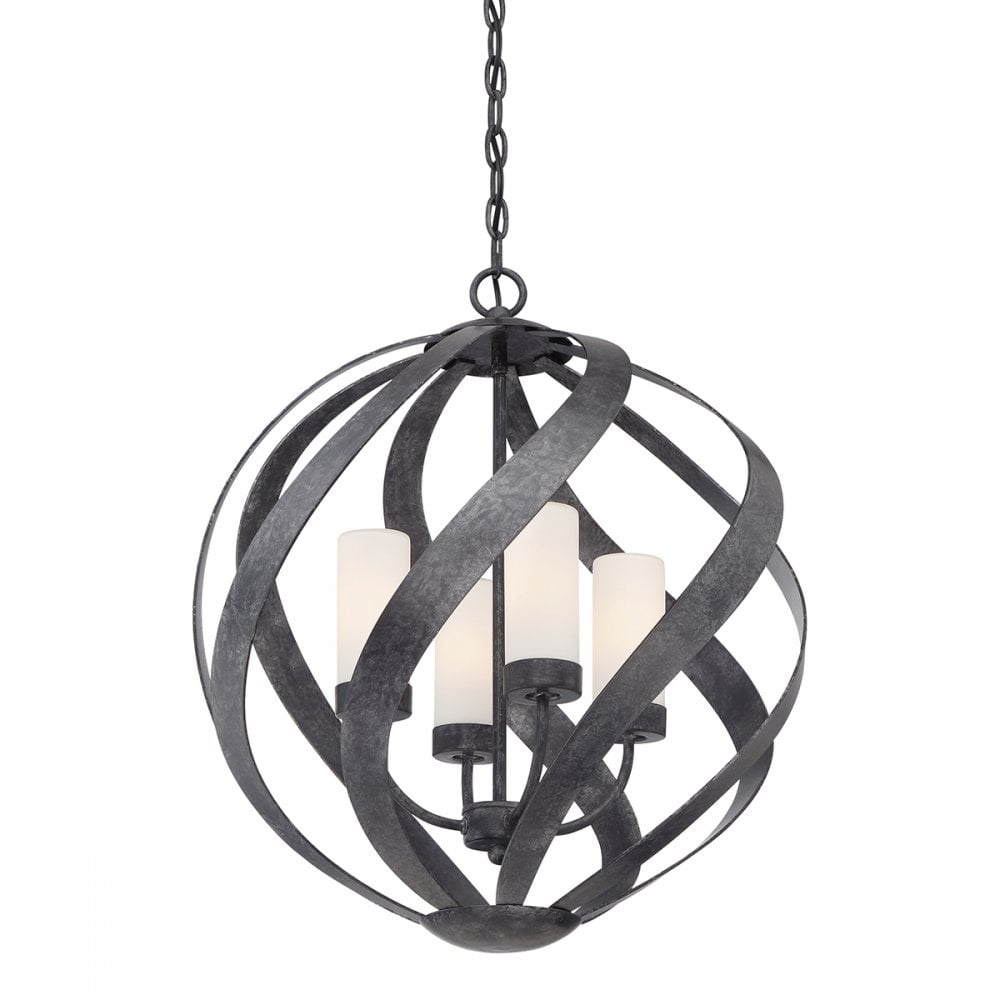 Blacksmith 4 Light Ceiling Chandelier In Old Black Finish IP44 QN-BLACKSMITH-4P-OBK