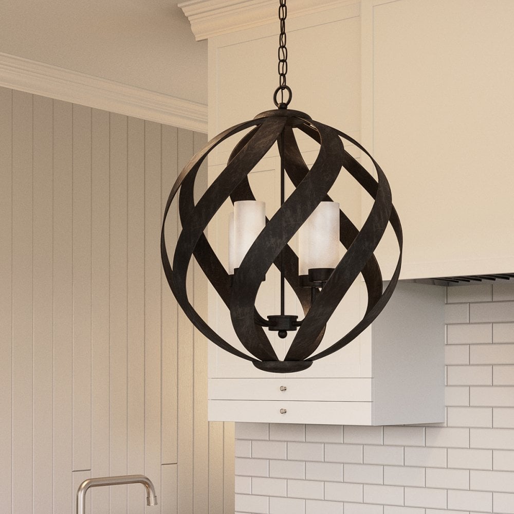 Blacksmith 4 Light Ceiling Chandelier In Old Black Finish IP44 QN-BLACKSMITH-4P-OBK