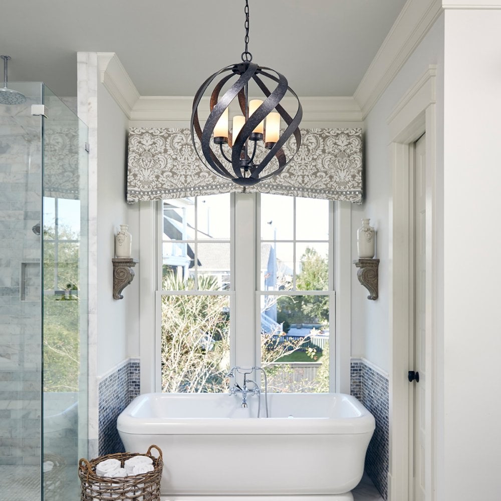 Blacksmith 4 Light Ceiling Chandelier In Old Black Finish IP44 QN-BLACKSMITH-4P-OBK