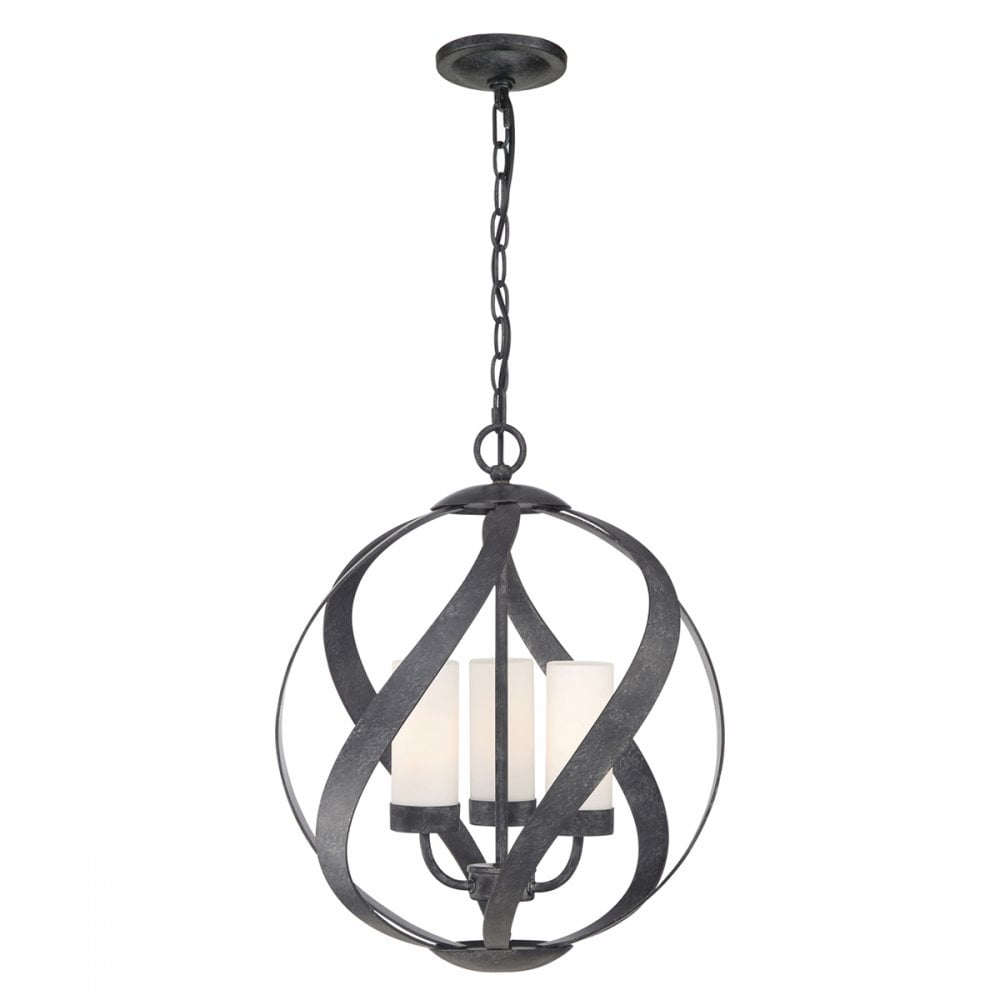 Blacksmith 3 Light Ceiling Chandelier In Old Black Finish IP44 QN-BLACKSMITH-3P-OBK