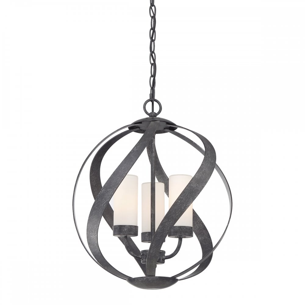 Blacksmith 3 Light Ceiling Chandelier In Old Black Finish IP44 QN-BLACKSMITH-3P-OBK