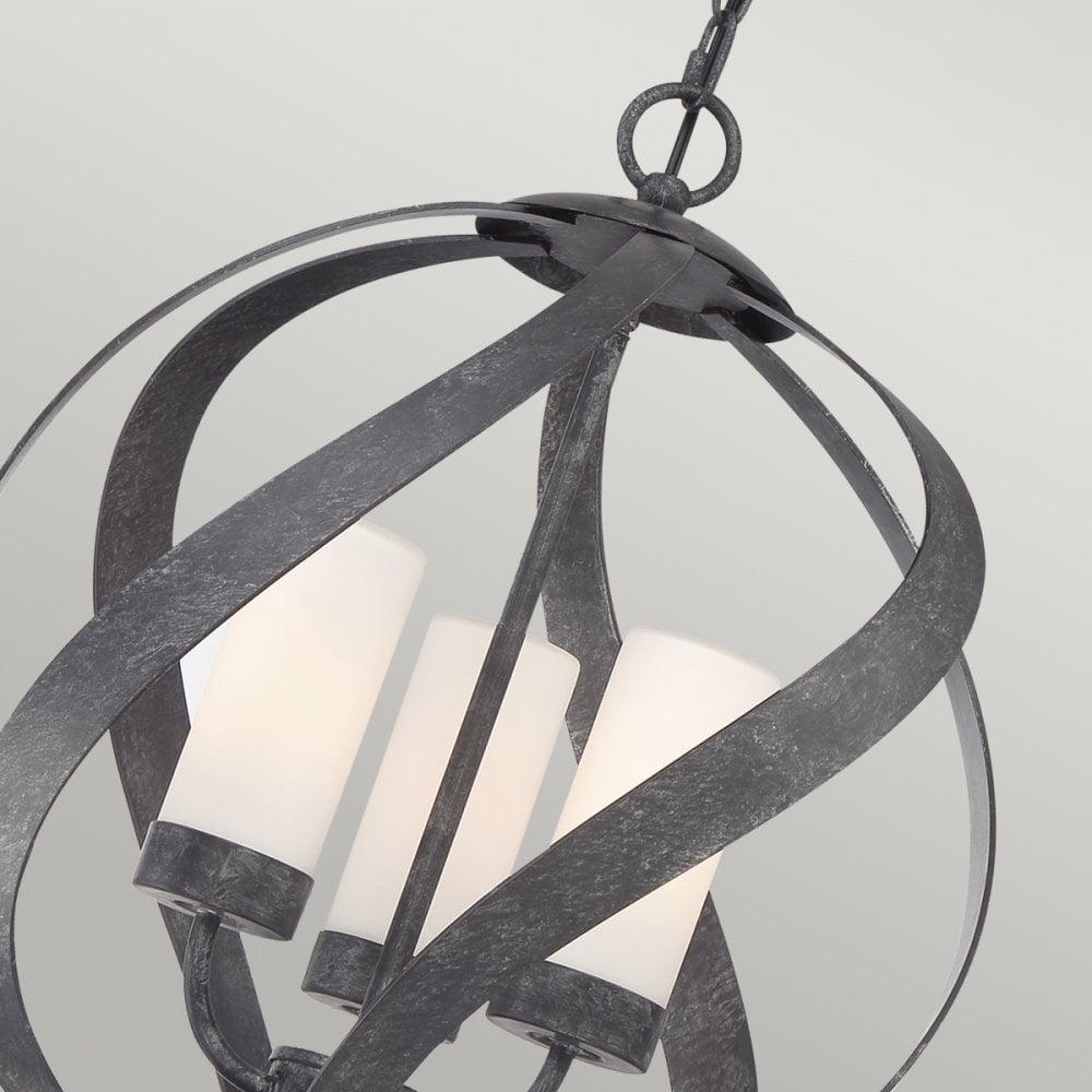 Blacksmith 3 Light Ceiling Chandelier In Old Black Finish IP44 QN-BLACKSMITH-3P-OBK