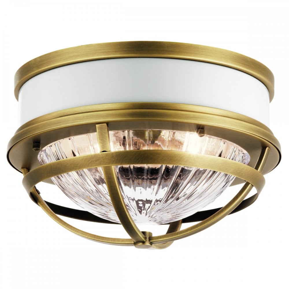 Tollis Flush Ceiling Light In Natural Brass And White Finish QN-TOLLIS-F-NBR