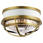 Tollis Flush Ceiling Light In Natural Brass And White Finish QN-TOLLIS-F-NBR