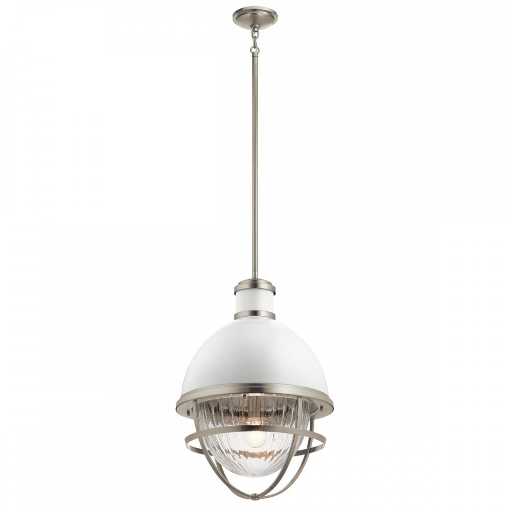 Tollis Ceiling Pendant Light In Brushed Nickel And White Finish QN-TOLLIS-P-BN
