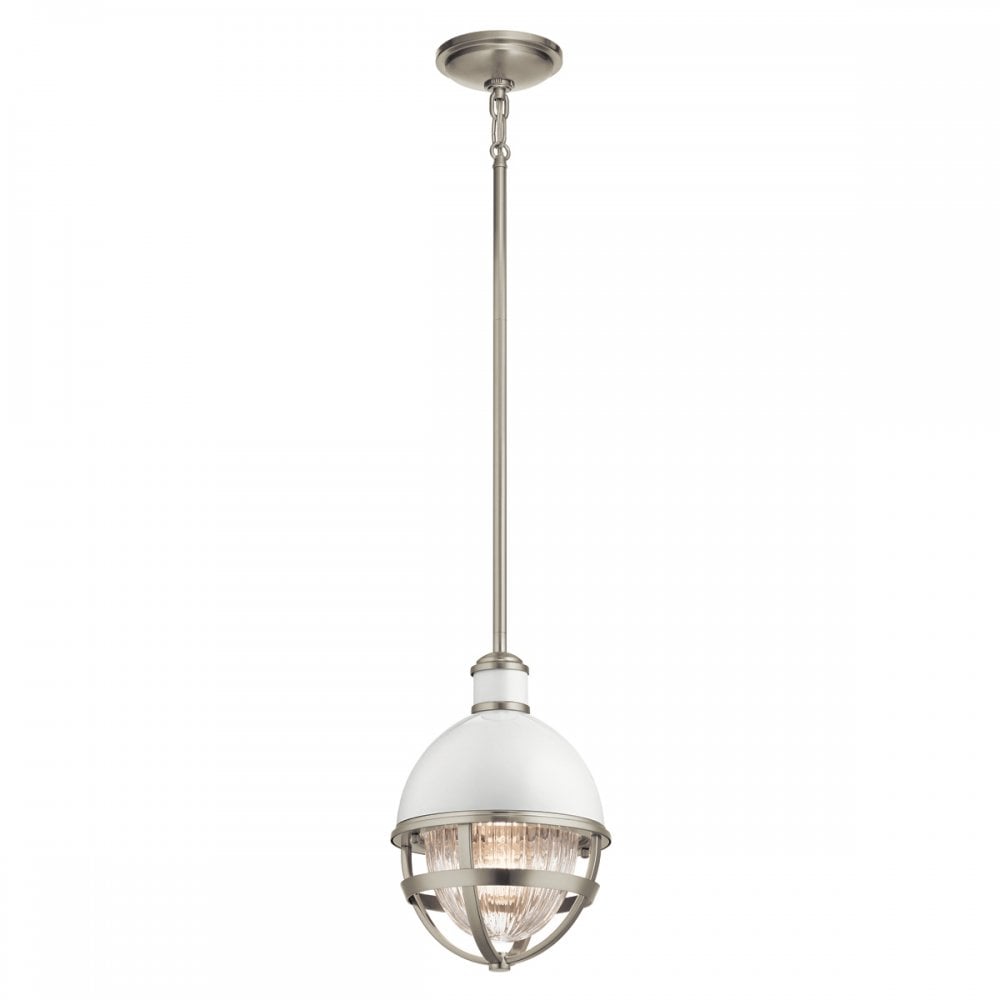 Tollis Mini Ceiling Pendant Light In Brushed Nickel And White Finish QN-TOLLIS-MP-BN