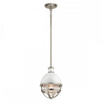 Tollis Mini Ceiling Pendant Light In Brushed Nickel And White Finish QN-TOLLIS-MP-BN