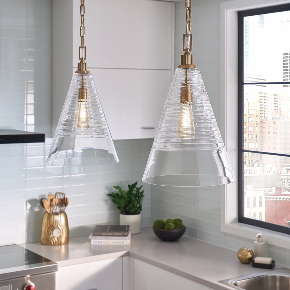 Elmore Ceiling Pendant In Burnished Brass With Clear Candy Glass QN-ELMORE-P-BBS