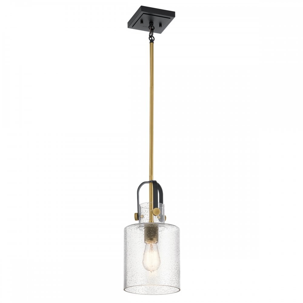 Kitner Single Ceiling Pendant Light In Natural Brass And Black Finish QN-KITNER-P-NBR