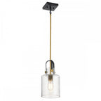 Kitner Single Ceiling Pendant Light In Natural Brass And Black Finish QN-KITNER-P-NBR