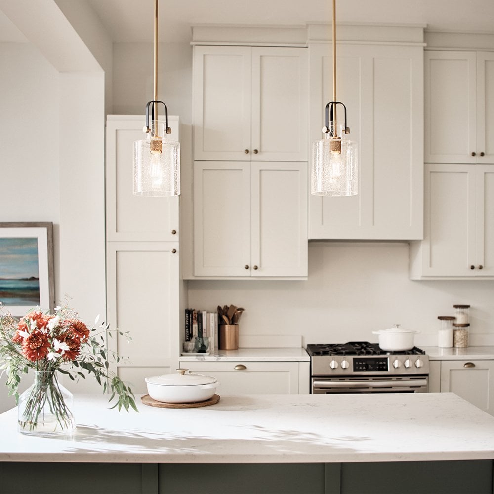 Kitner Single Ceiling Pendant Light In Natural Brass And Black Finish QN-KITNER-P-NBR
