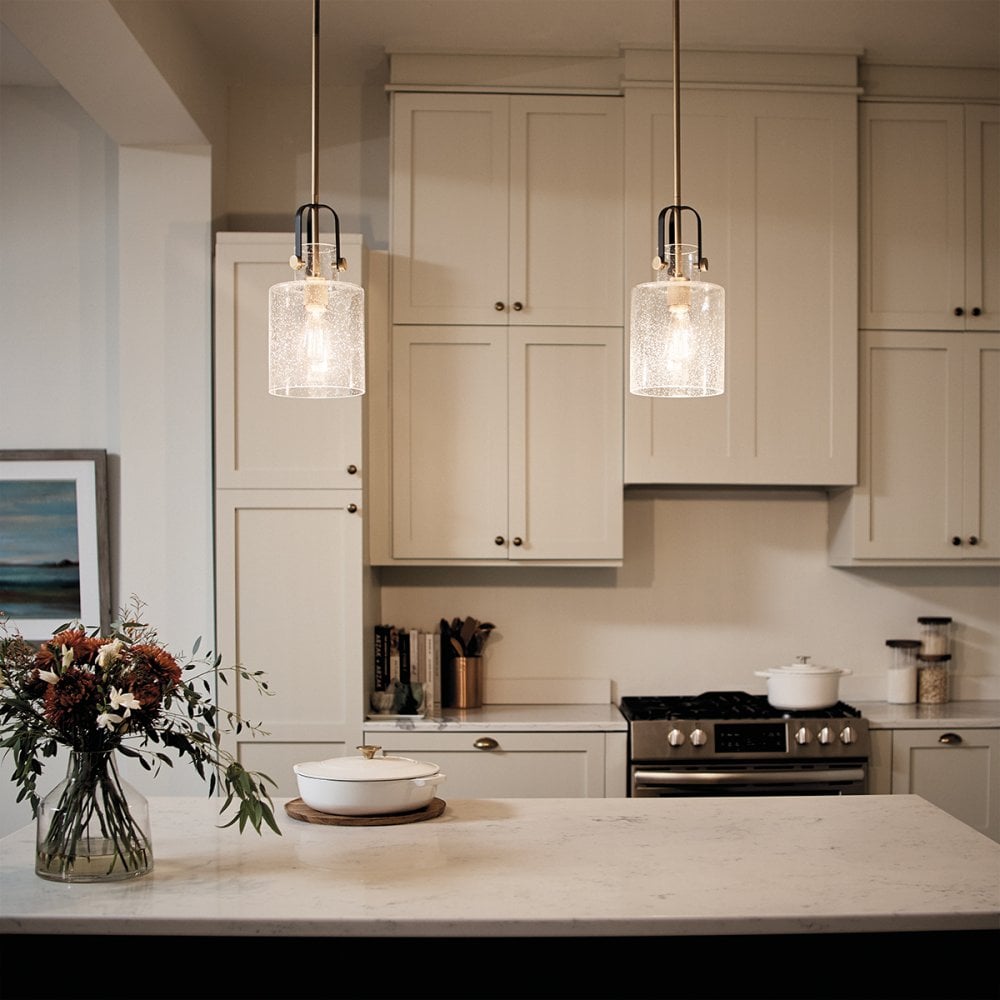 Kitner Single Ceiling Pendant Light In Natural Brass And Black Finish QN-KITNER-P-NBR