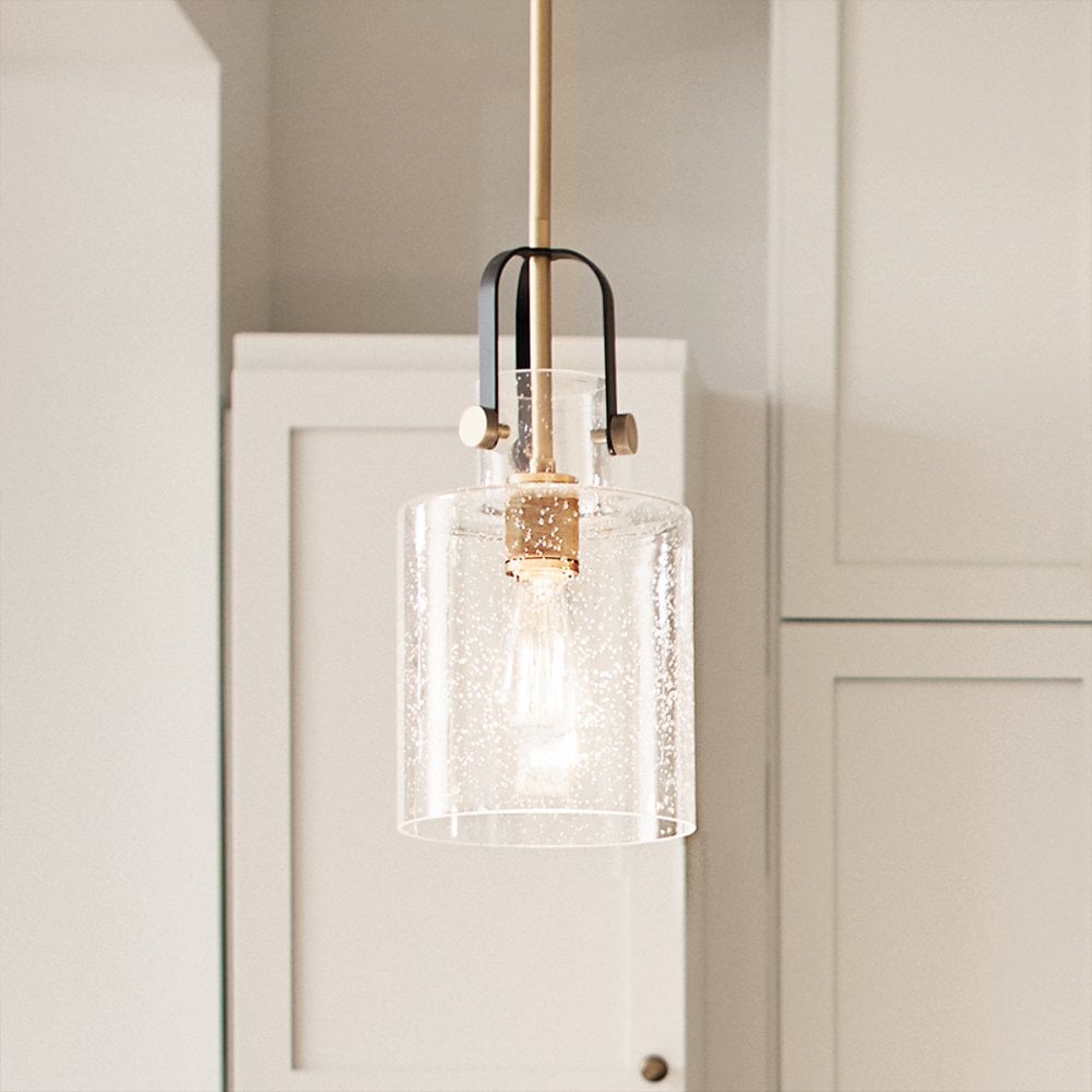 Kitner Single Ceiling Pendant Light In Natural Brass And Black Finish QN-KITNER-P-NBR