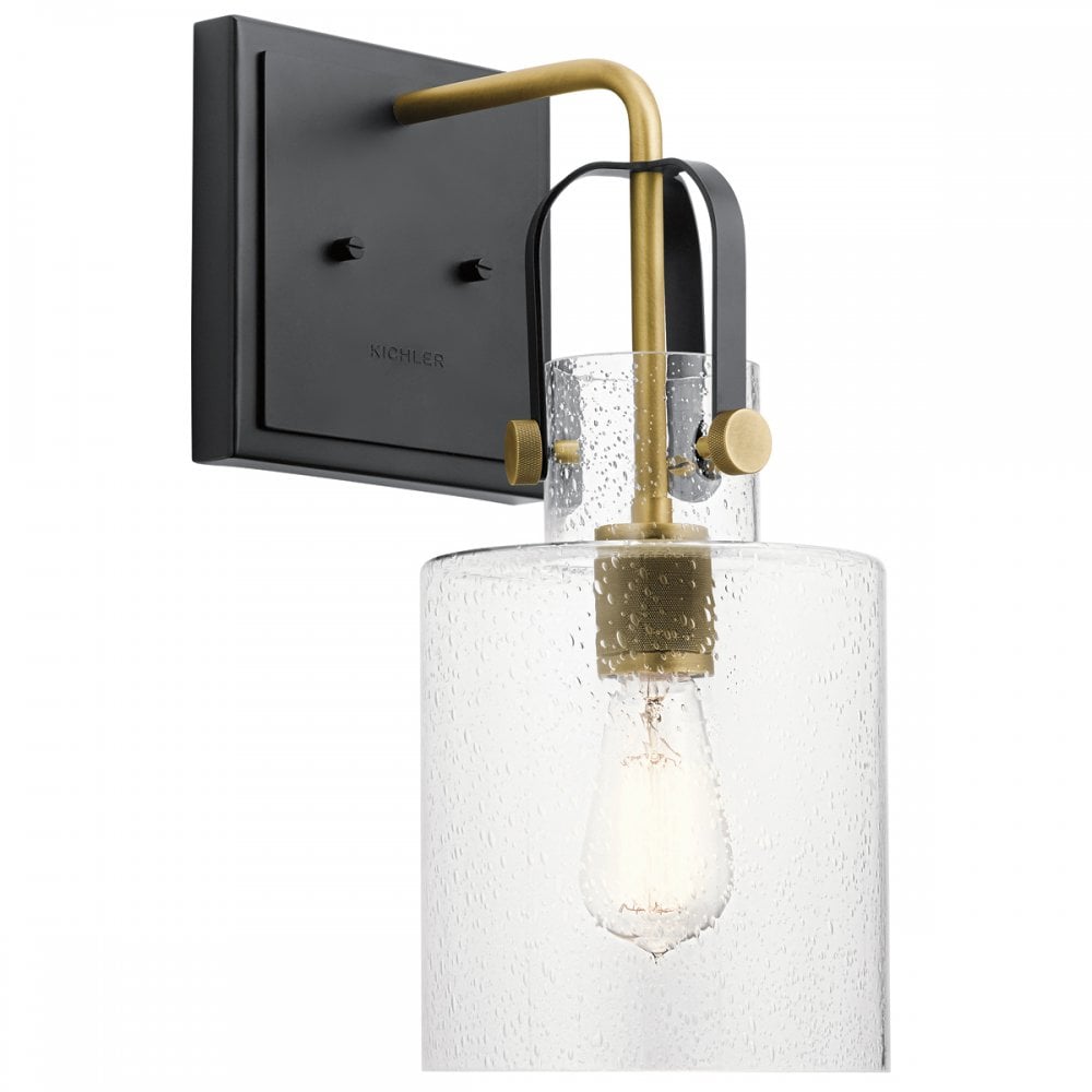 Kitner Single Wall Light In Natural Brass And Black Finish QN-KITNER1-NBR