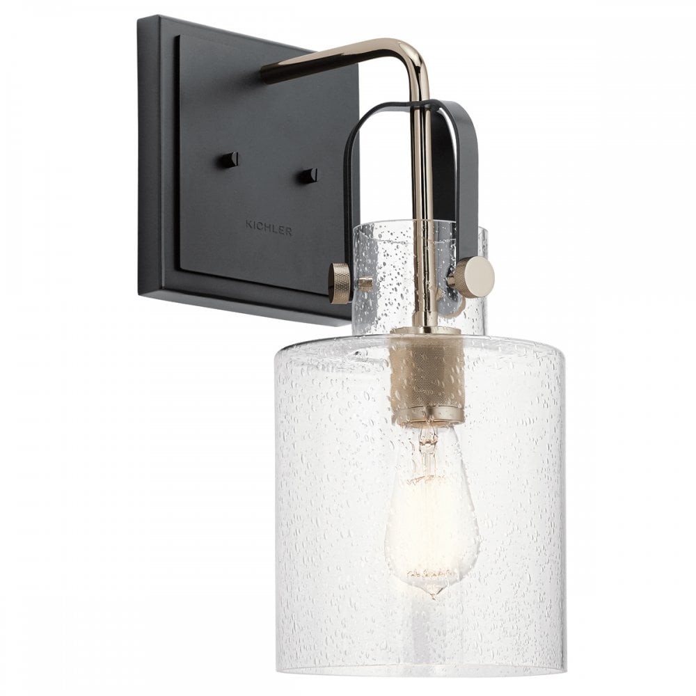 Kitner Single Wall Light In Polished Nickel And Black Finish QN-KITNER1-PN