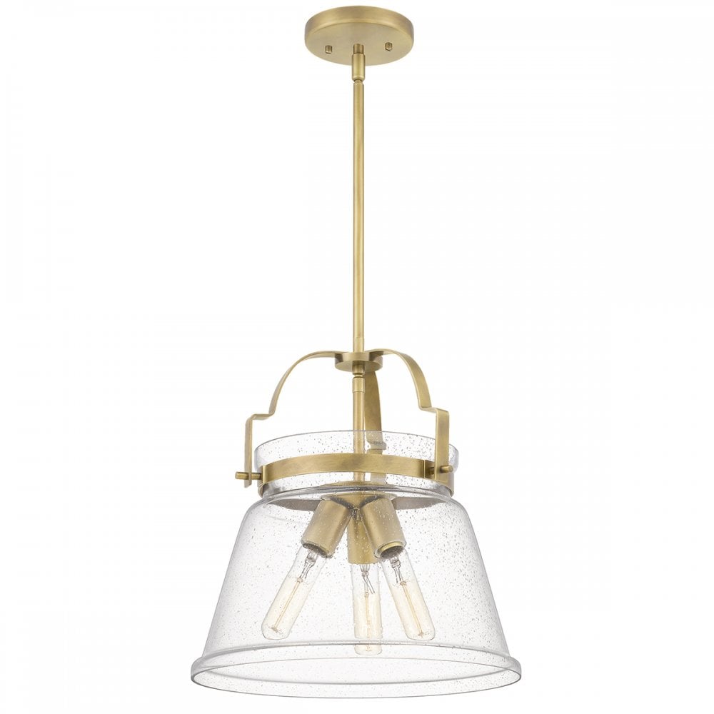 Wimberley Ceiling Pendant In Weathered Brass With Seeded Glass QN-WIMBERLEY-P-WS