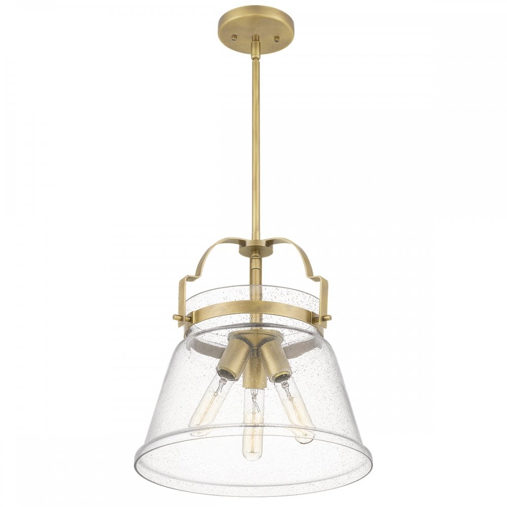 Wimberley Ceiling Pendant In Weathered Brass With Seeded Glass QN-WIMBERLEY-P-WS