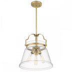 Wimberley Ceiling Pendant In Weathered Brass With Seeded Glass QN-WIMBERLEY-P-WS
