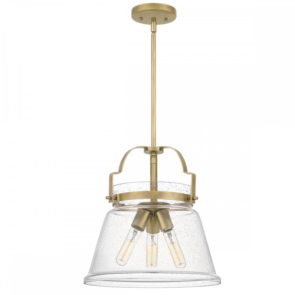 Wimberley Ceiling Pendant In Weathered Brass With Seeded Glass QN-WIMBERLEY-P-WS