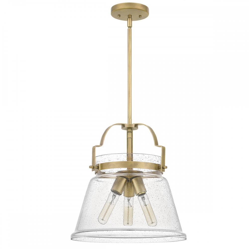 Wimberley Ceiling Pendant In Weathered Brass With Seeded Glass QN-WIMBERLEY-P-WS