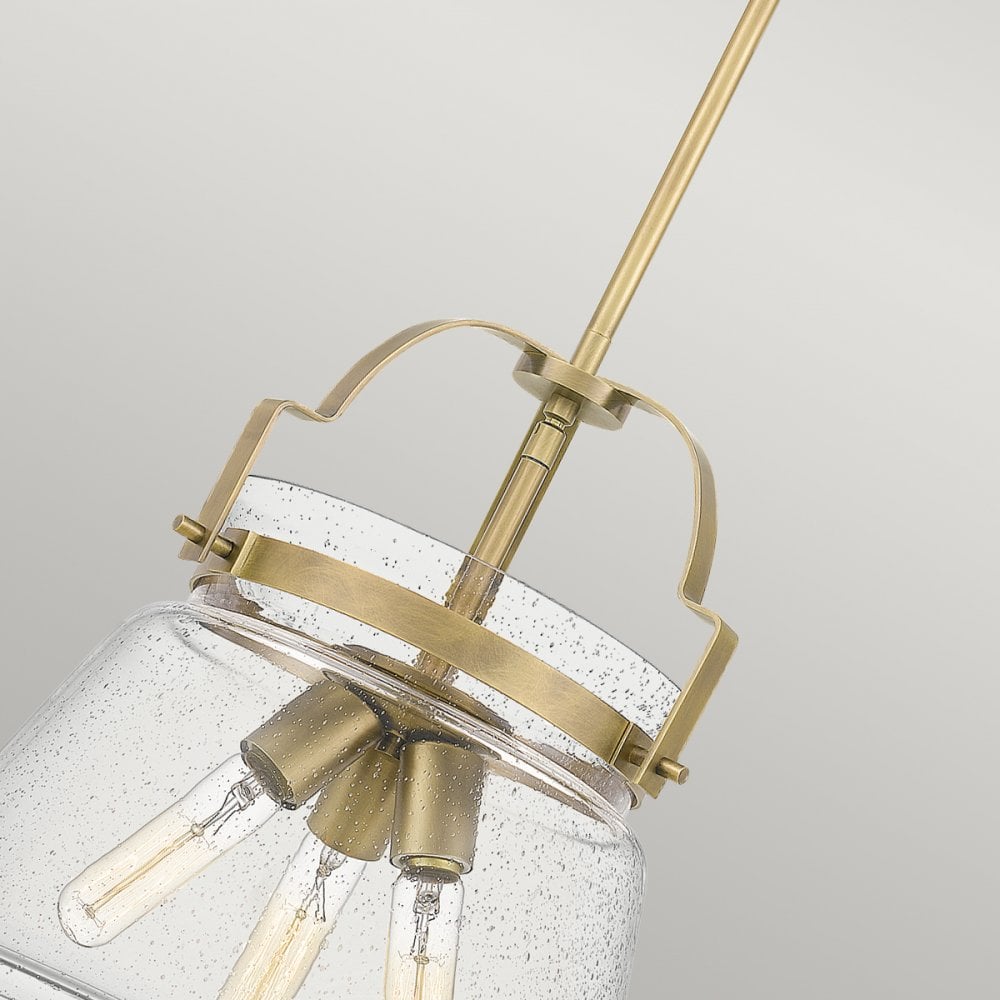 Wimberley Ceiling Pendant In Weathered Brass With Seeded Glass QN-WIMBERLEY-P-WS