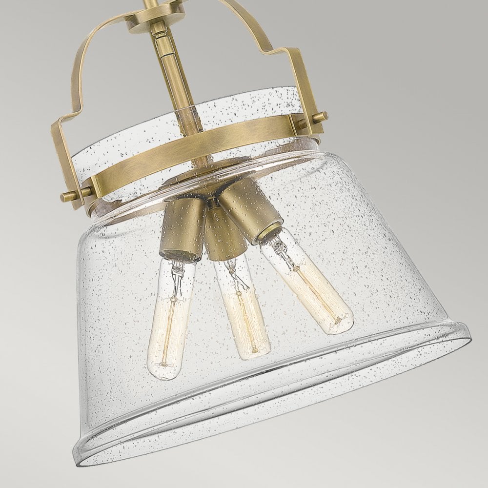 Wimberley Ceiling Pendant In Weathered Brass With Seeded Glass QN-WIMBERLEY-P-WS