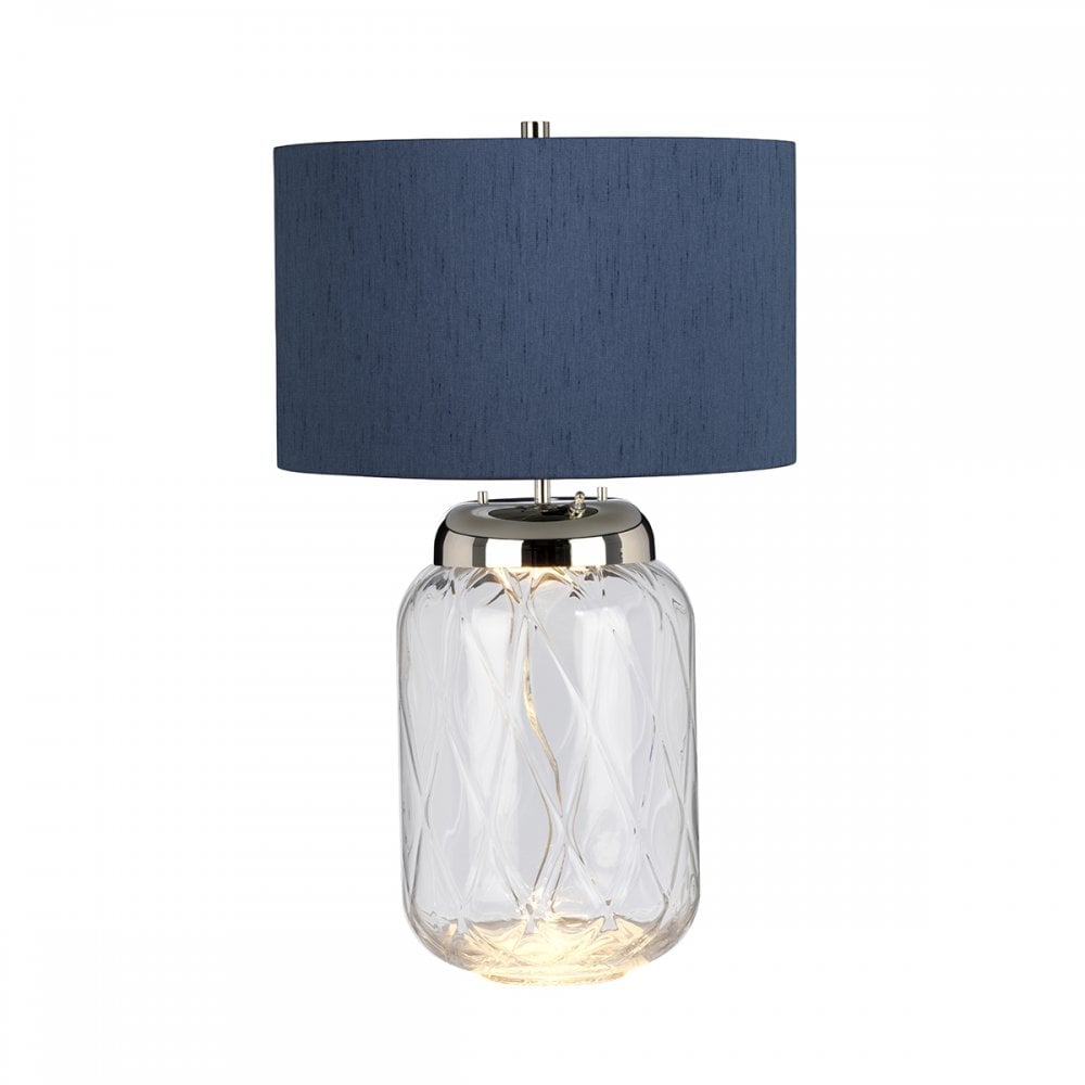 Sola Large Diamond Patterned Glass Table Lamp With Shade QN-SOLA-TL-L-BLU