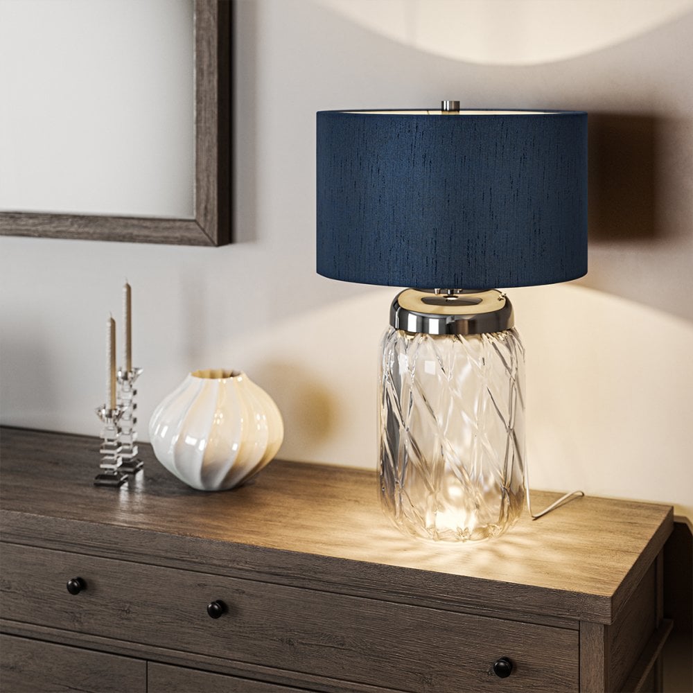 Sola Large Diamond Patterned Glass Table Lamp With Shade QN-SOLA-TL-L-BLU