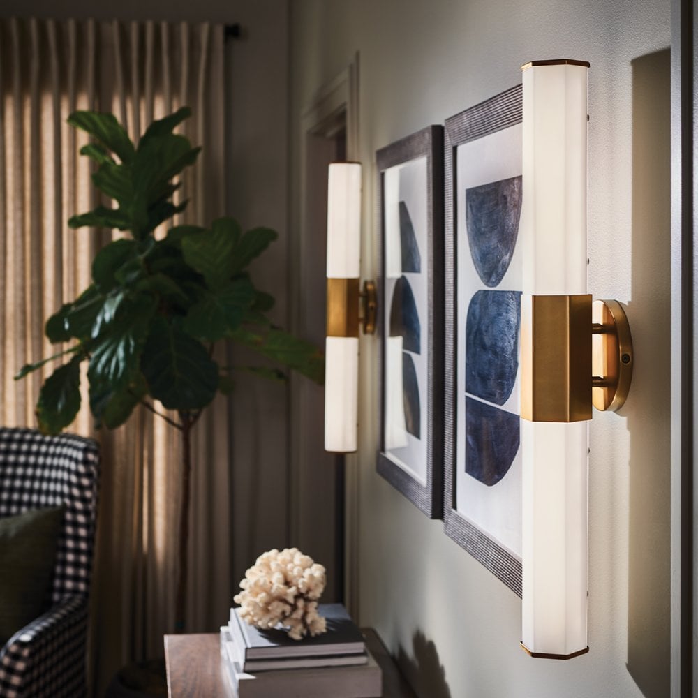 Facet 2 Light LED Wall Light In Heritage Brass Finish QN-FACET-LED2-HB-BATH