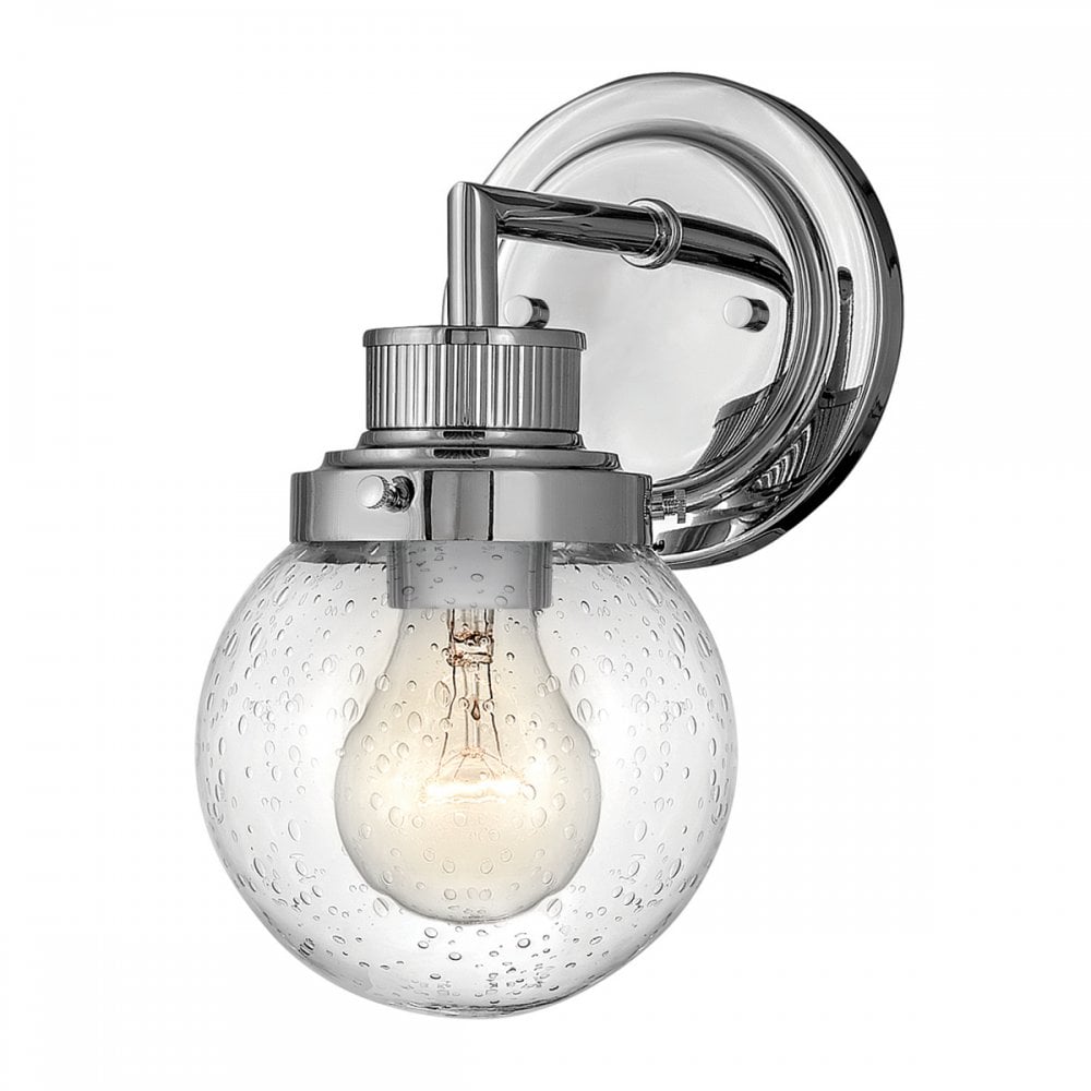 Poppy Single Bathroom Wall Light In Chrome With Seeded Glass QN-POPPY1-PC-BATH