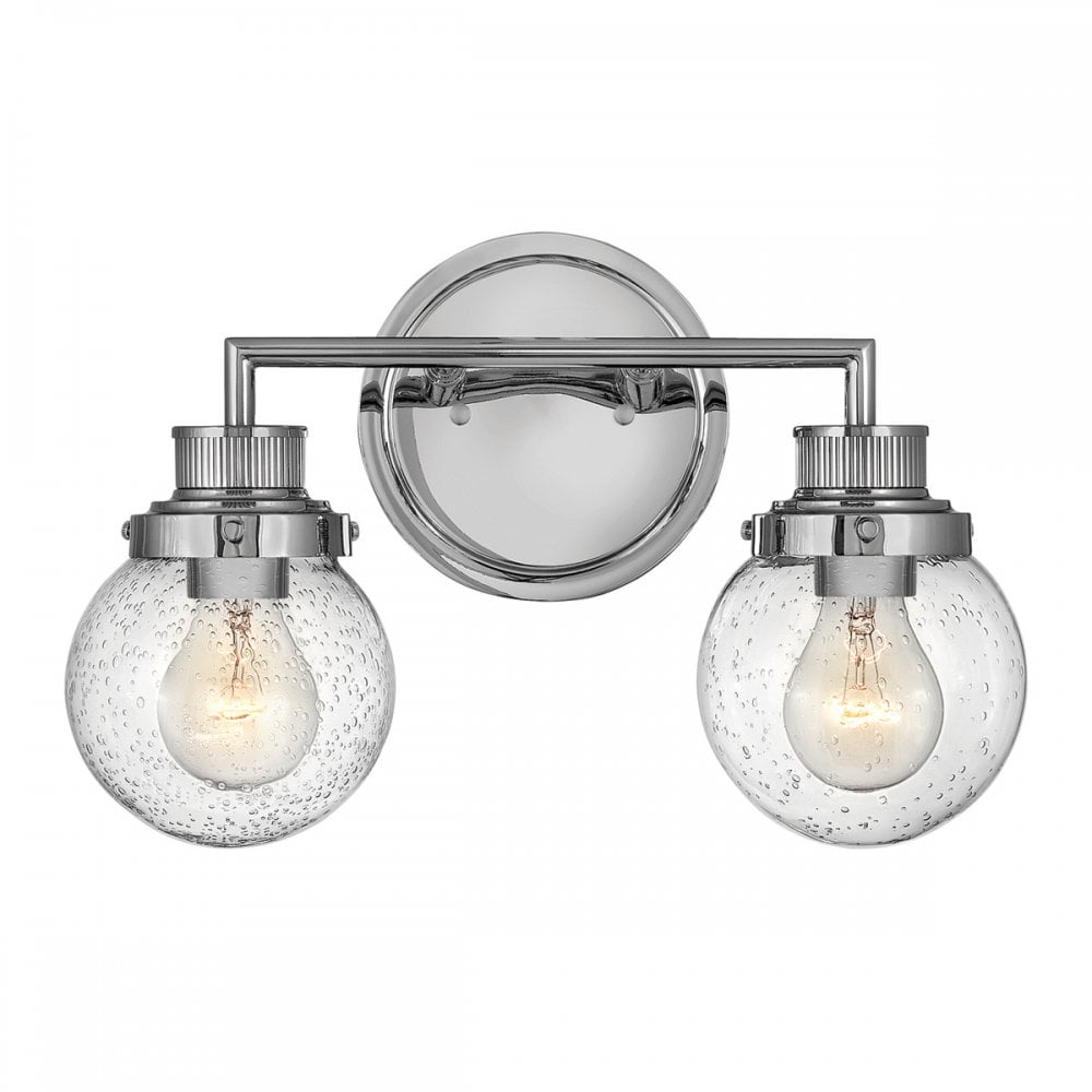 Poppy 2 Light Bathroom Wall Light In Polished Chrome With Seeded Glass QN-POPPY2-PC-BATH