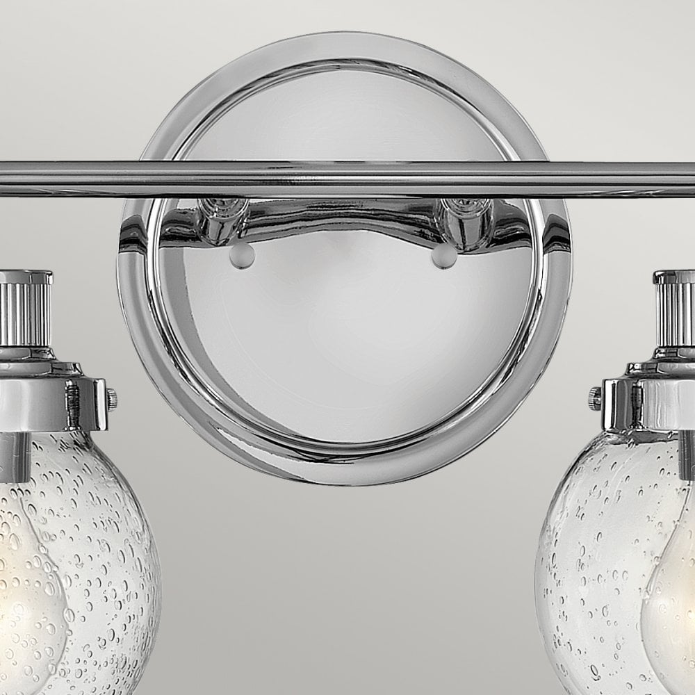 Poppy 2 Light Bathroom Wall Light In Polished Chrome With Seeded Glass QN-POPPY2-PC-BATH